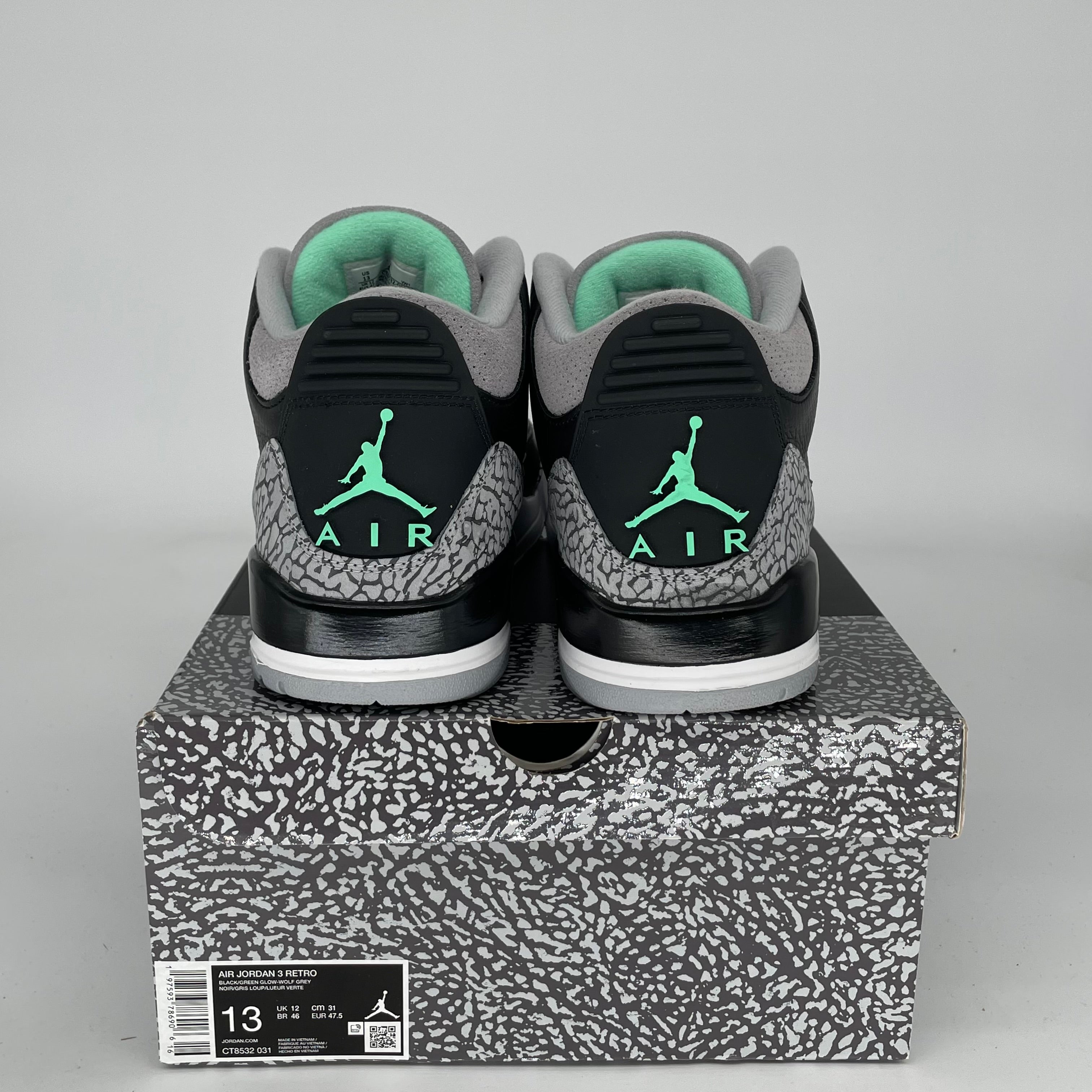 AIR JORDAN 3 Retro Green Glow Men's Basketball Shoes Size 13 (CT8532-031) - Perfect for Streetwear & Court Performance
