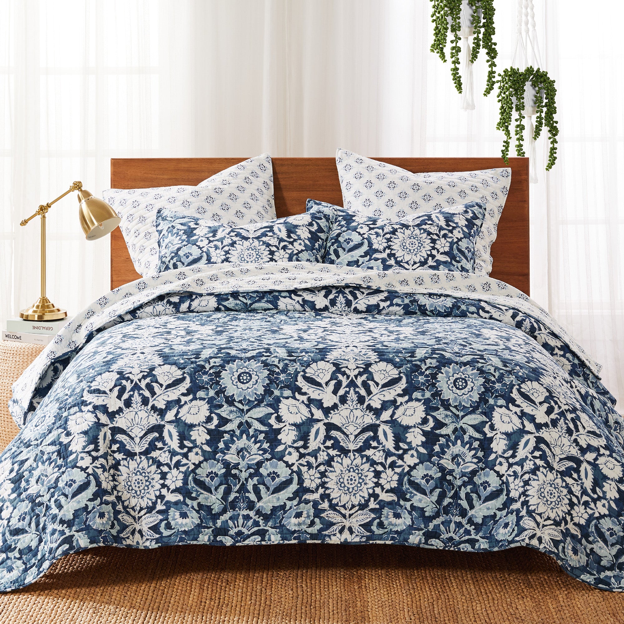 Laure Indigo Euro Sham Set of 2 - Premium Cotton Pillow Covers for Bedroom Decor - Elegant Home Textile Accessories for Living Room, Guest Room & Hotel Styling