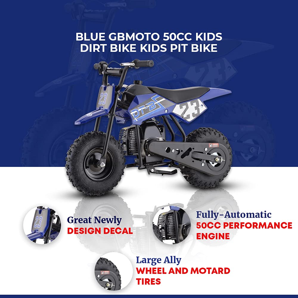 Best 50cc Kids Dirt Bike - Blue 2-Stroke Gas Pit Bike for Boys & Girls | Perfect for Off-Road Trails, Backyard Riding & Motocross Training
