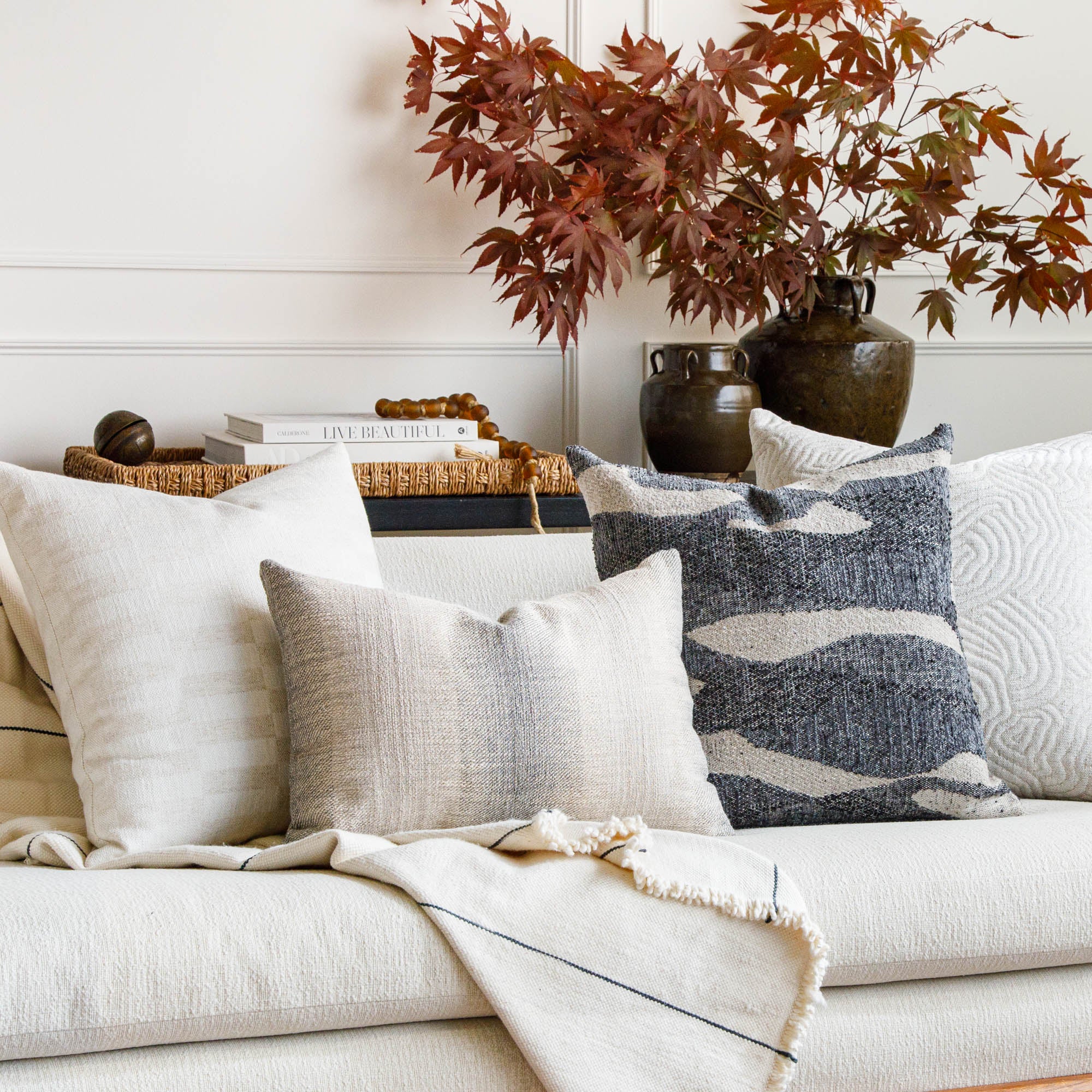 Tahoe Stripe 14x20 Lumbar Pillow Cover - Blue Smoke Home Decor for Sofa, Bed & Living Room
