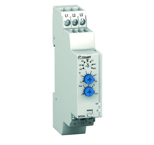 3 Phase Voltage Monitoring Relay - 17.5mm SPDT Contacts, 208-480V AC, Sequence/Failure/Imbalance Protection - Ideal for Industrial Equipment, HVAC Systems & Power Distribution Panels