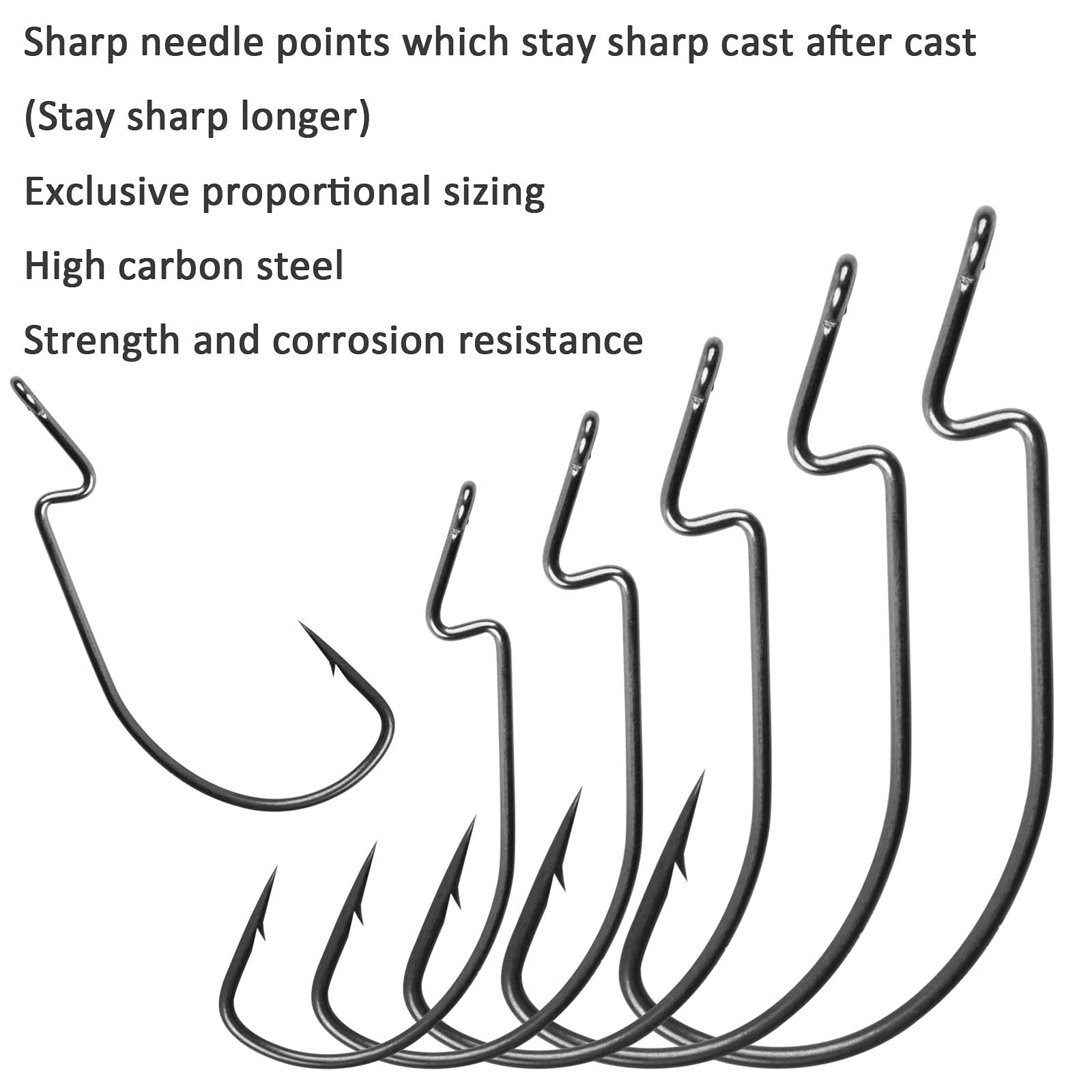 3X Strong Offset Worm Hooks - Wide Gap Barbed Fishing Hooks for Soft Plastic Baits, Bass & Trout - Freshwater & Saltwater Jig Hooks | Ideal for Bass Fishing, Trout Angling, and Saltwater Game Fishing