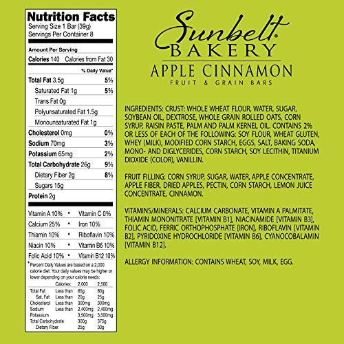 Sunbelt Bakery Apple Cinnamon Fruit & Grain Bars - 5 Boxes (40 Bars Total) | No Preservatives, Non-GMO, Healthy Snack for Breakfast, Hiking & On-the-Go Energy