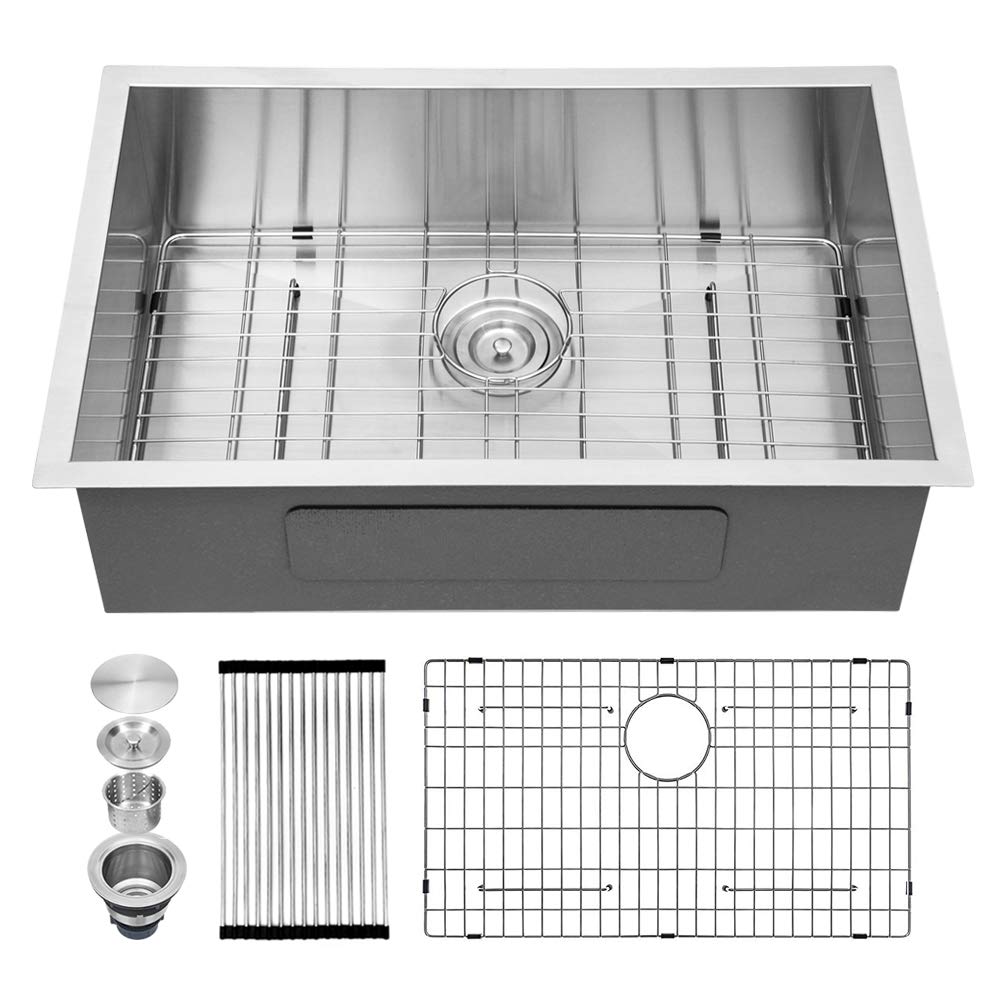 Kichae 28 Inch Undermount Kitchen Sink - 16 Gauge Stainless Steel Single Bowl with Round Corners, Perfect for Modern and Compact Kitchen Designs