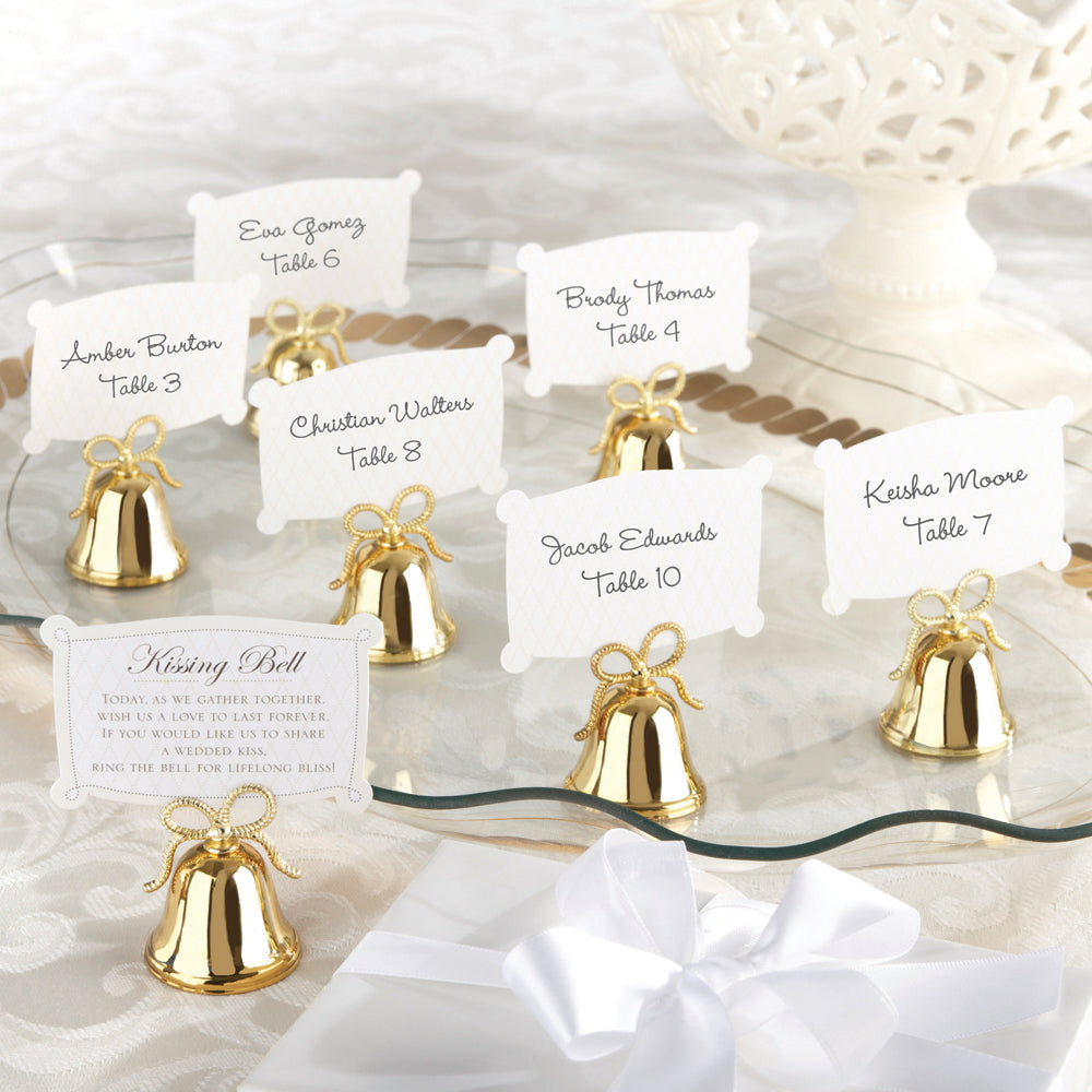24-Pack Gold Kissing Bells Place Card Holders & Photo Holders - Elegant Wedding Table Decor, Christmas Party Name Tags, Baby Shower Seating Cards - Perfect for Events & Celebrations