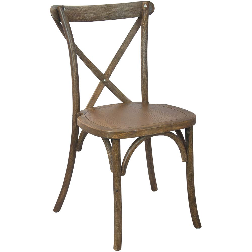 Hand Scraped Dark Natural X-Back Chair - Rustic Wooden Dining Chair for Farmhouse, Kitchen & Restaurant - Perfect for Home Decor & Country Style Interiors