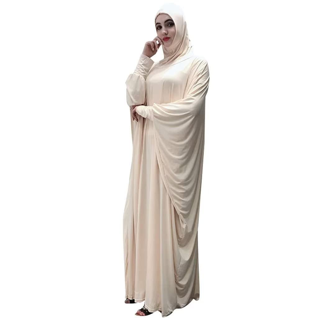 Women's Muslim One-Piece Abaya Dress - Islamic Maxi Kaftan Loose Full Cover Long Dress with Hood - Modest Prayer & Everyday Wear for Hijab & Thobe