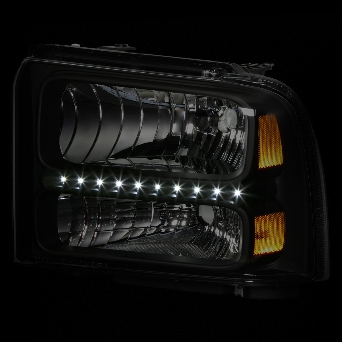 3D LED DRL Headlights & Grille Set for Ford F250-F550 05-07 - Black for Off-Road & Custom Builds