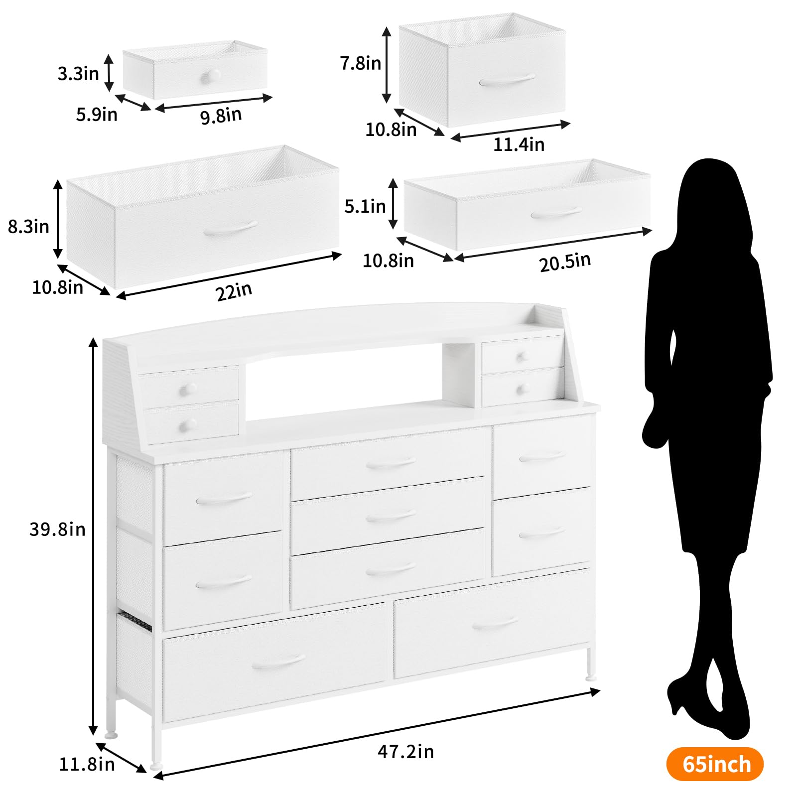 White 13-Drawer Fabric Dresser with PU Finish - Versatile Storage for Bedroom, Nursery, Living Room, Closet & Hallway | Perfect for Kids, Girls & Adults | Space-Saving Organizer for Clothes, Toys & Home Essentials