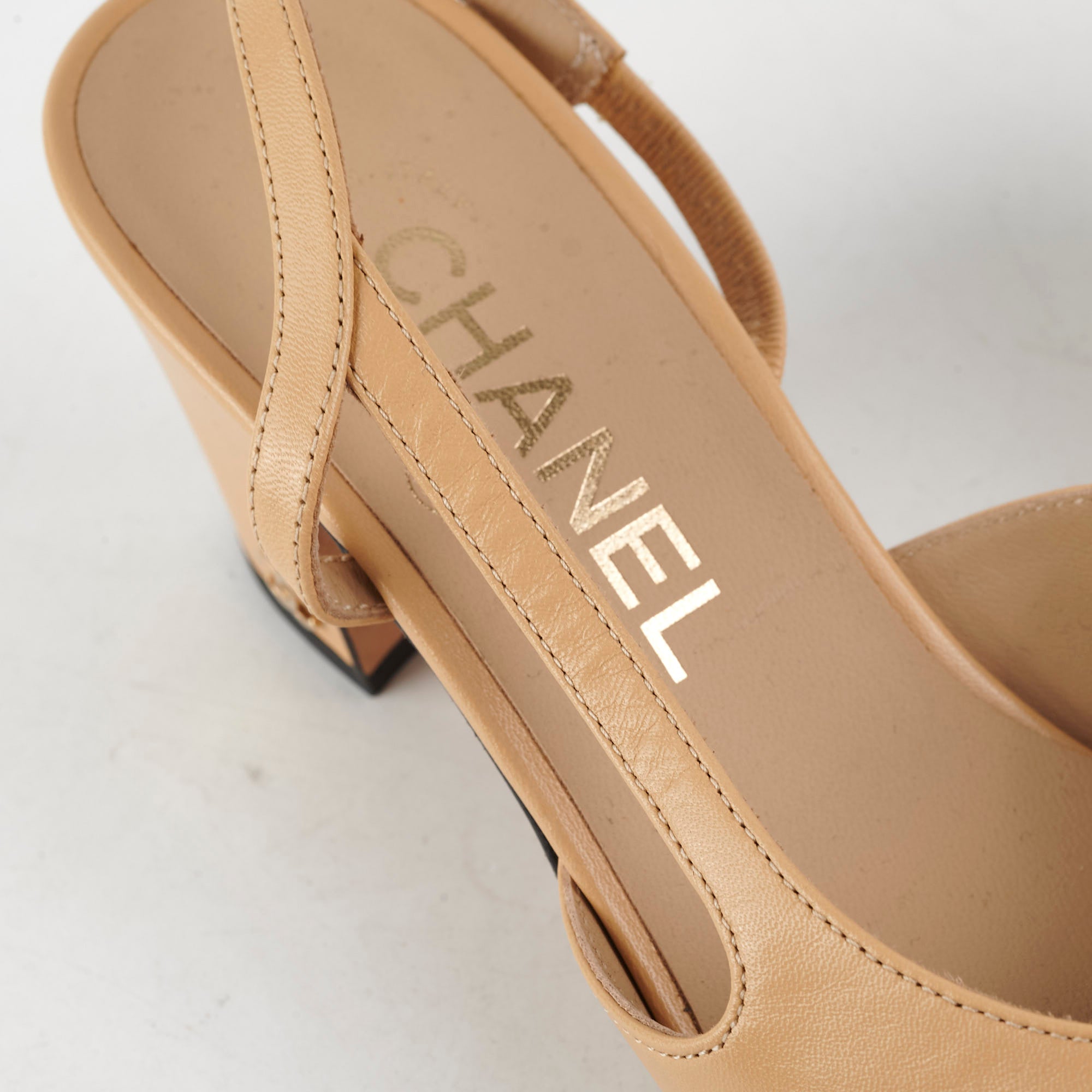Chanel Beige Slingback Heels for Women - Size 36 US (5.5 UK) - Classic Nude Pumps with Low Block Heel | Perfect for Office, Wedding & Special Occasions
