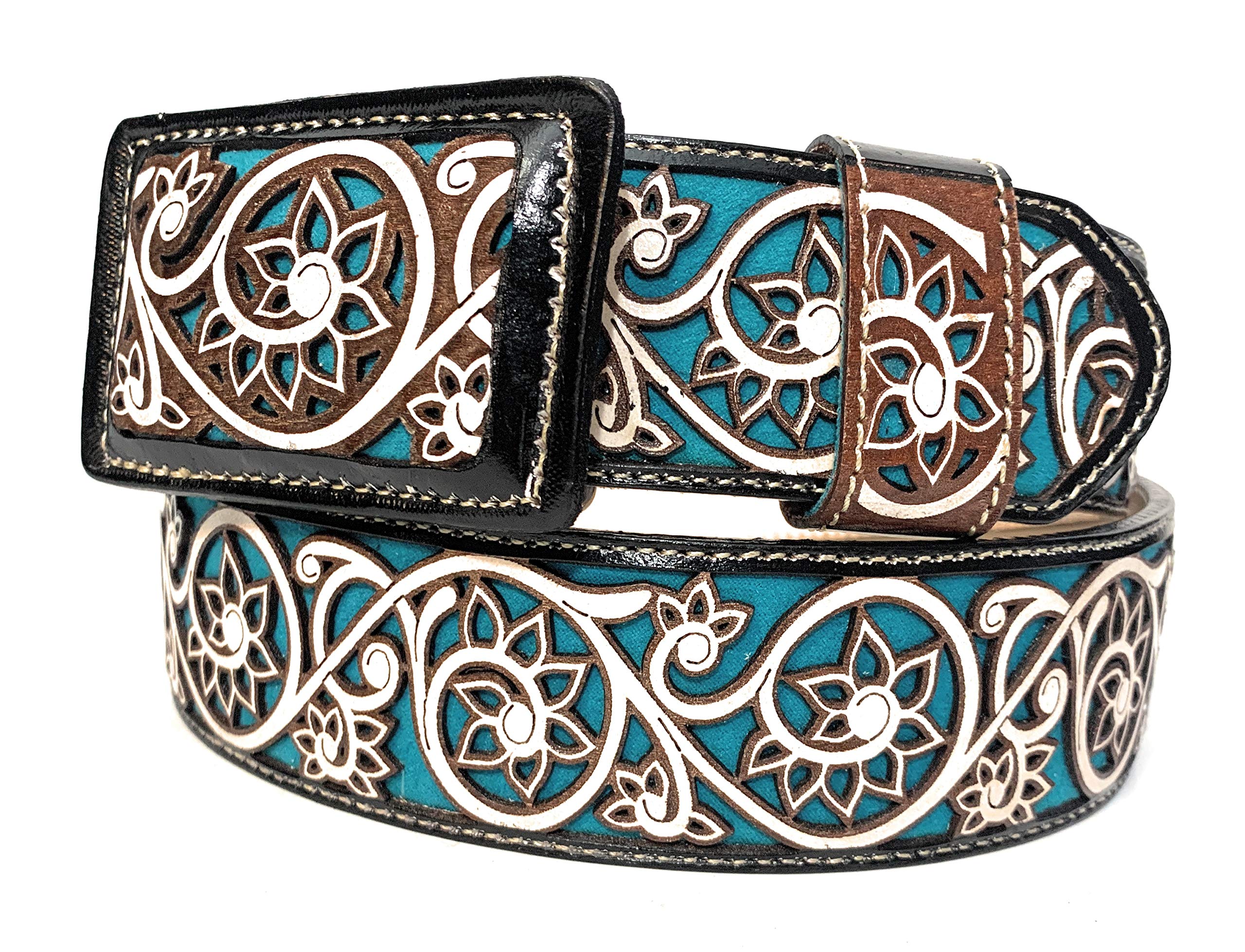 Authentic Mexican Charro Belt for Men - Handcrafted Cinto Vaquero with Laser Cincelado Design - Premium Western Cowboy Belt for Rodeo, Country Music Festivals & Western Fashion