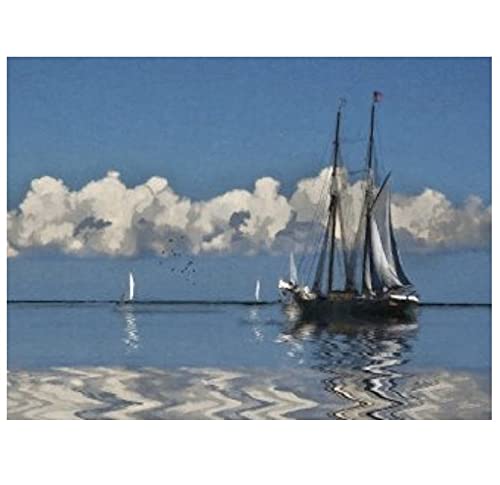 Blue and White Vineyard Sound Canvas Wall Art - 30x40 Inch Coastal Decor for Living Room, Bedroom & Outdoor Spaces - Waterproof Rectangle Canvas Print for Beach House & Nautical Theme