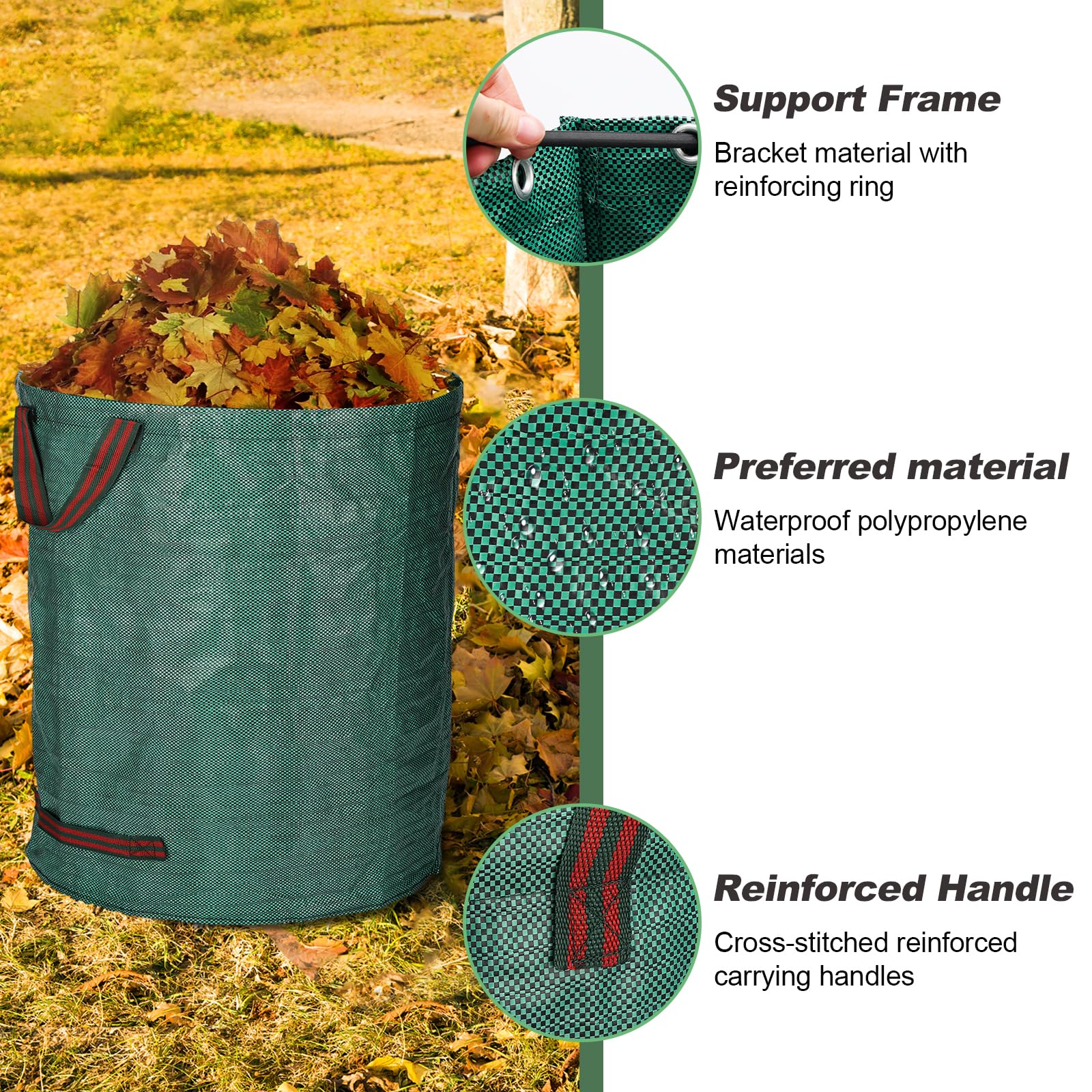 **abcGoodefg Heavy Duty 72 Gallon Lawn and Leaf Bags - 3 Pack, Reusable Yard Waste Bags with Handles, Garden Bags with Free Gardening Gloves - Perfect for Yard Cleanup, Camping, and Recycling Leaves**