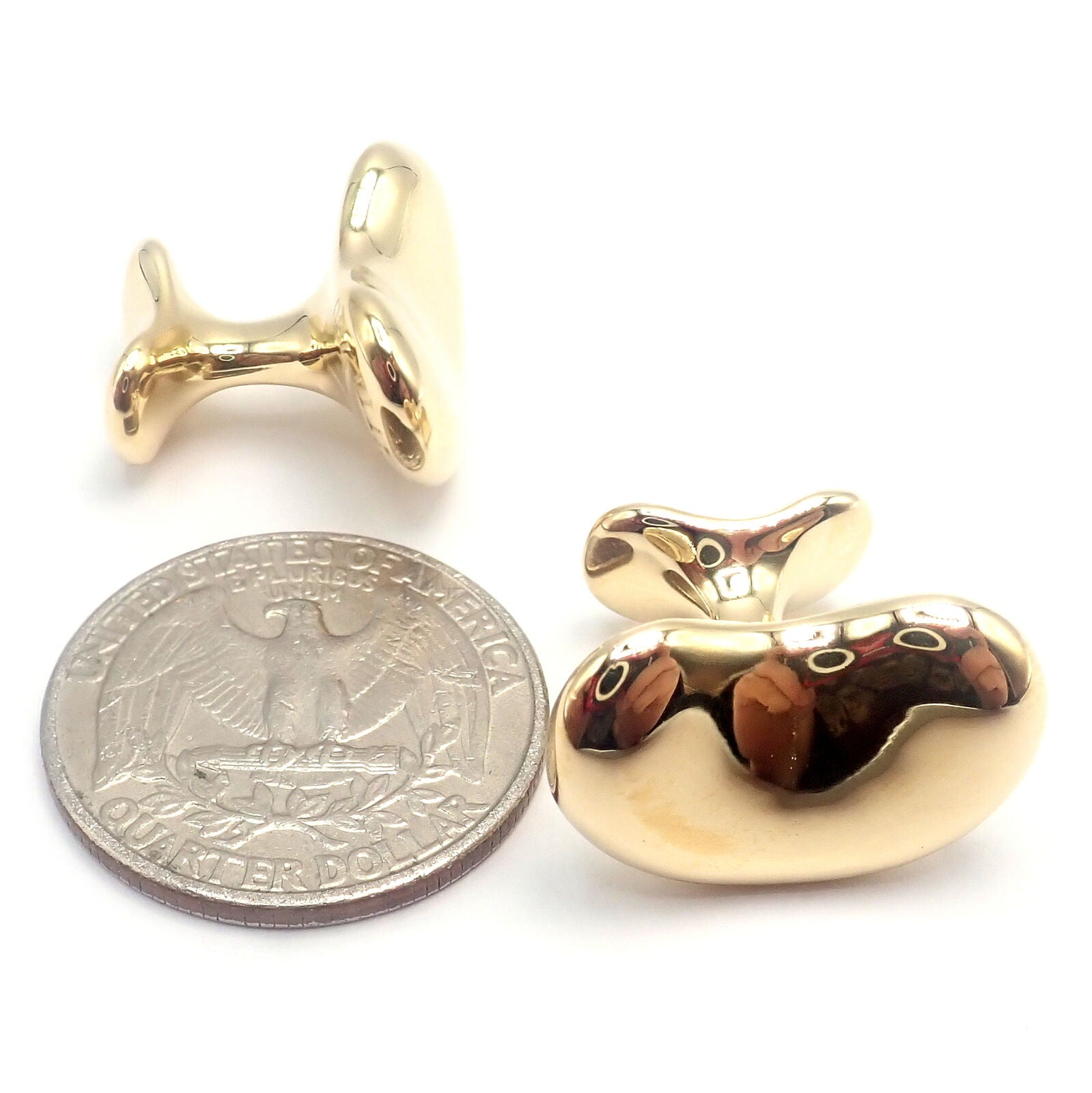 Vintage Tiffany & Co Peretti 18k Yellow Gold Extra Large Bean Cufflinks - Rare Collectible Men's Jewelry for Formal Events & Luxury Gifts