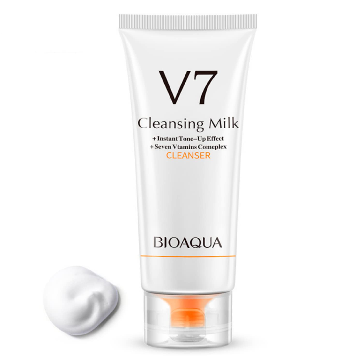 BIOAQUA V7 Deep Hydration Facial Cleanser - 100g/3.53oz Moisturizing Milk Cleanser with 7 Vitamins for Smooth Skin | Gentle Daily Face Wash for Dry & Sensitive Skin | Perfect for Morning & Night Skincare Routine