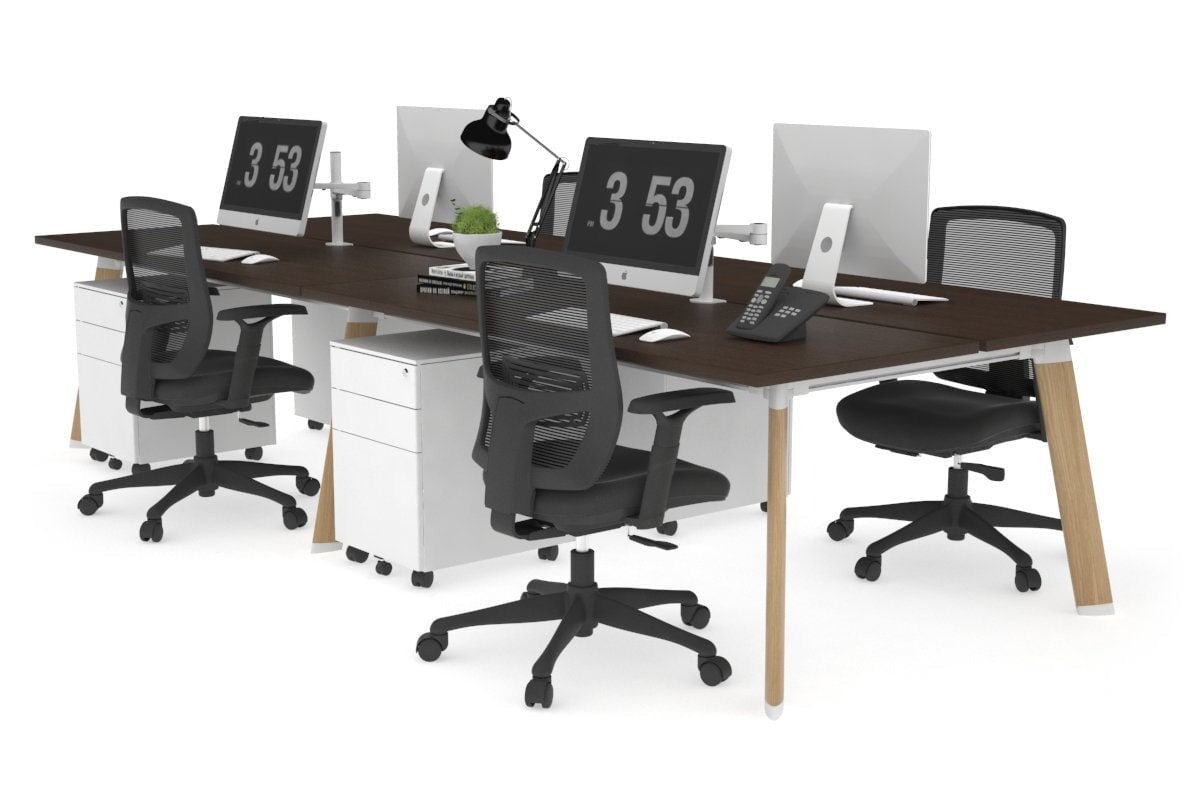 4-Person Workstation with Wood Imprint Frame - 1800L x 700W Office Desk for Team Collaboration & Productivity | Perfect for Open Office Spaces & Coworking Environments