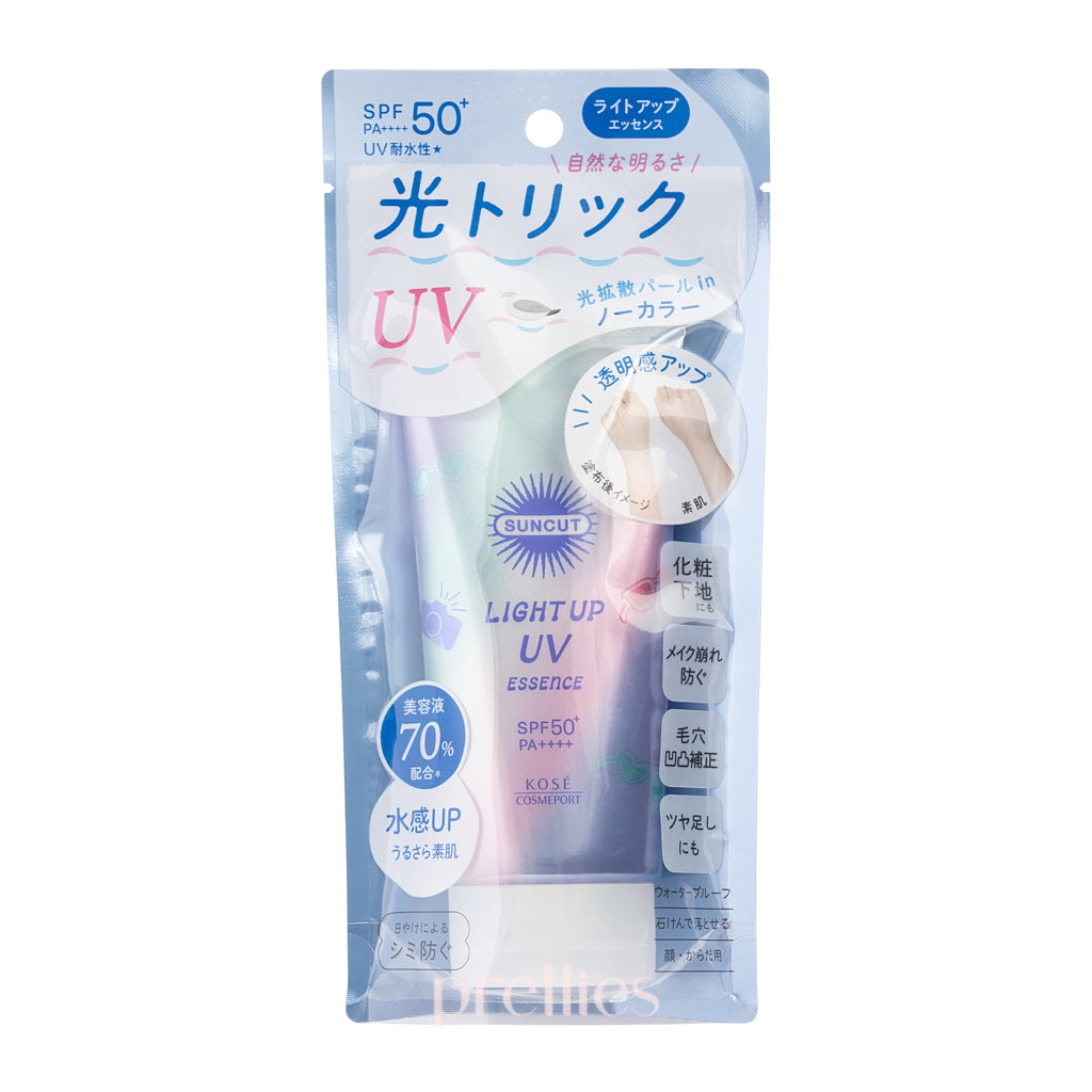 KOSE SUNCUT Light Up UV Essence SPF50+ PA++++ Sunscreen - 80g Fragrance-Free, No White Cast - Perfect for Daily Face & Body Protection, Outdoor Activities & Travel