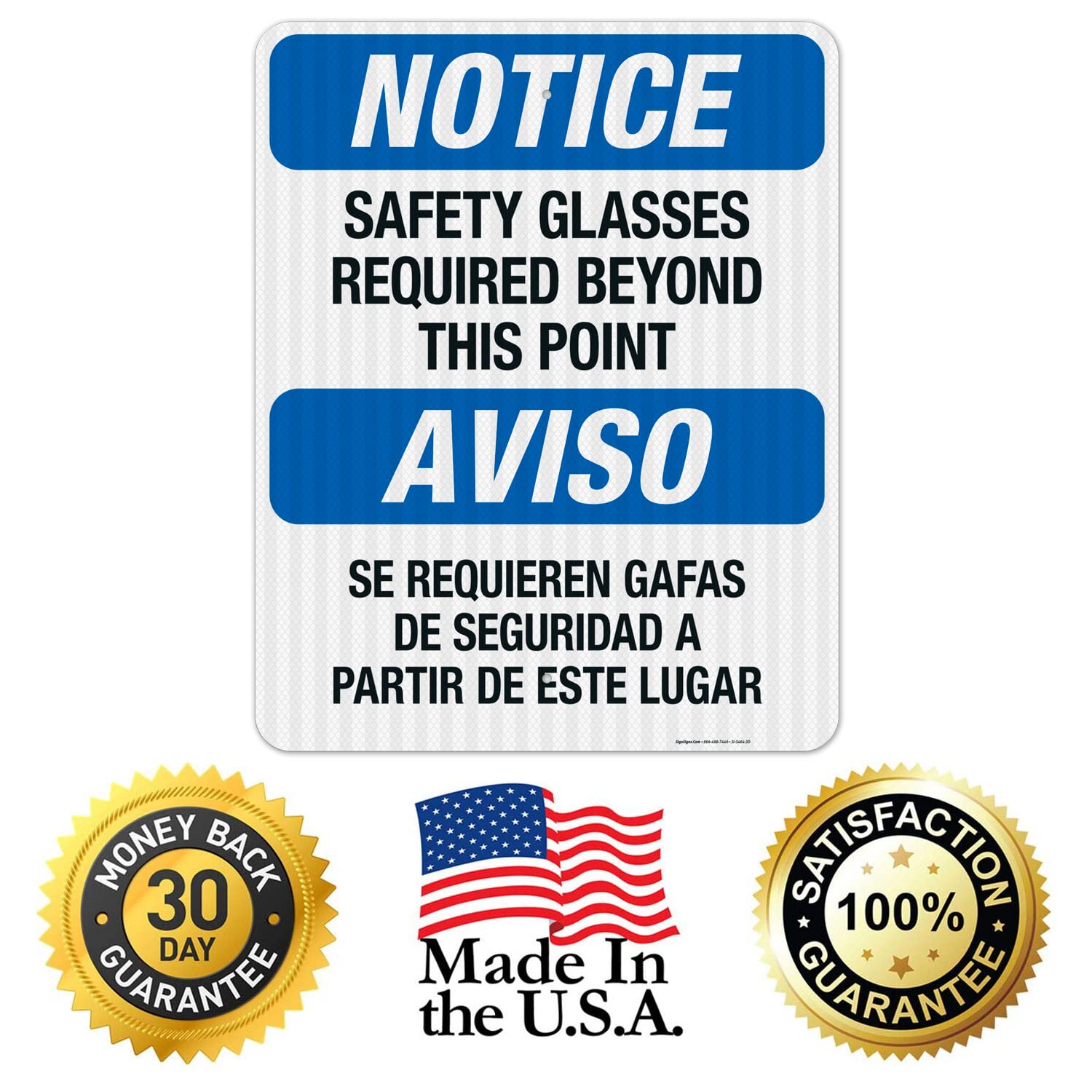 Bilingual Safety Glasses Required Beyond This Point Sign - OSHA Compliant 24x30 Inches, 3M EGP Reflective .080 Aluminum, Fade Resistant for Indoor/Outdoor Use - Made in USA | Workplace Safety, Construction Zones & Hazard Areas