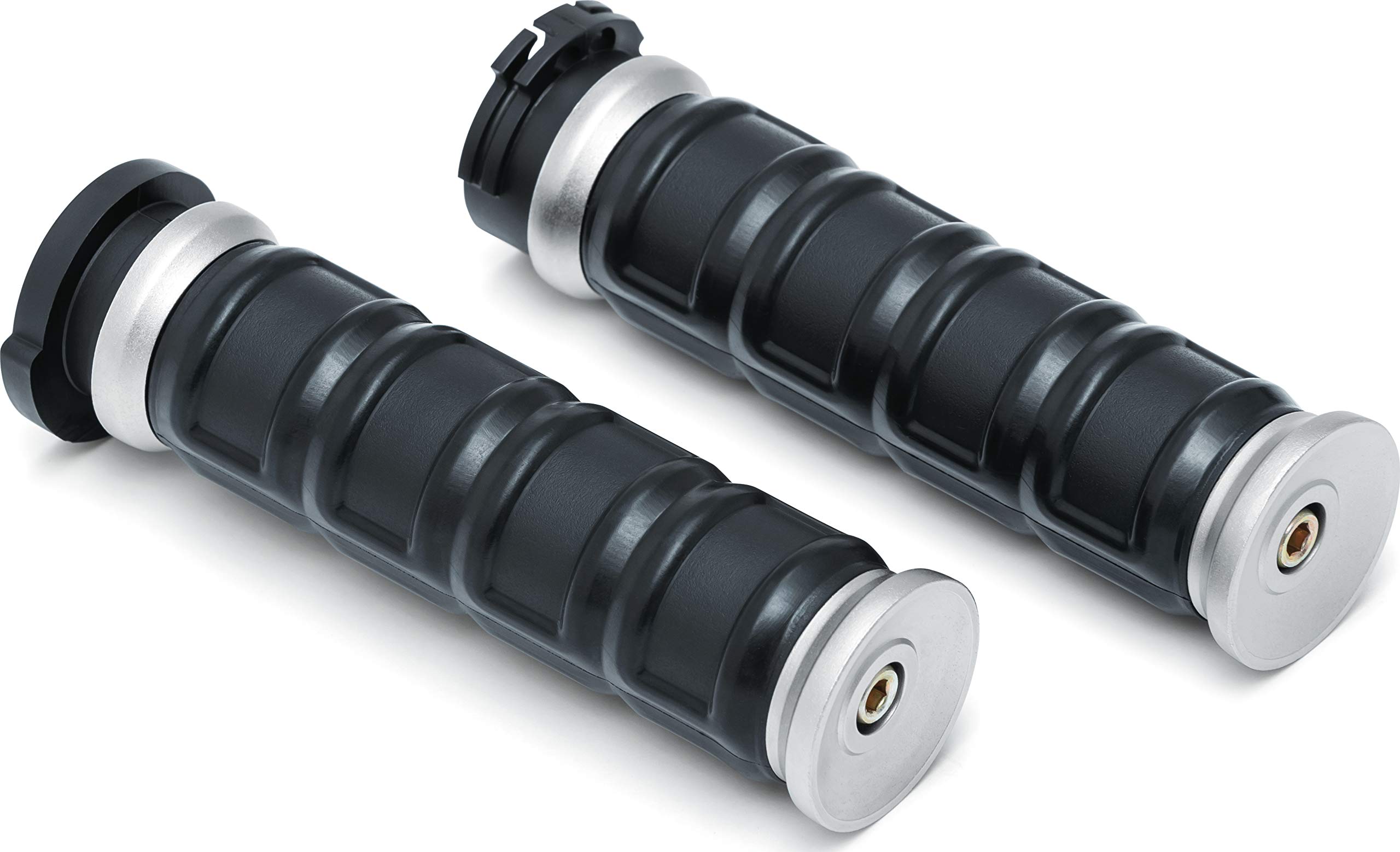 Kuryakyn 6672 Dillinger Handlebar Grips for Dual Cable Throttle Control - Compatible with 1996-2019 Harley-Davidson Motorcycles, Silver (1 Pair) - Premium Motorcycle Accessories for Comfort & Style on Cruiser Bikes