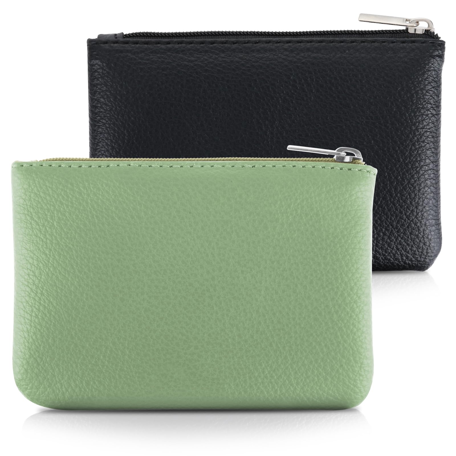 Simarro 2Pcs Lychee Print PU Leather Zipper Coin Purse - Mini Wallet for Women, Credit Card Holder, ID Organizer, Keychain & Lipstick Case (Black+Light Green) - Perfect for Travel, Shopping & Daily Essentials Storage