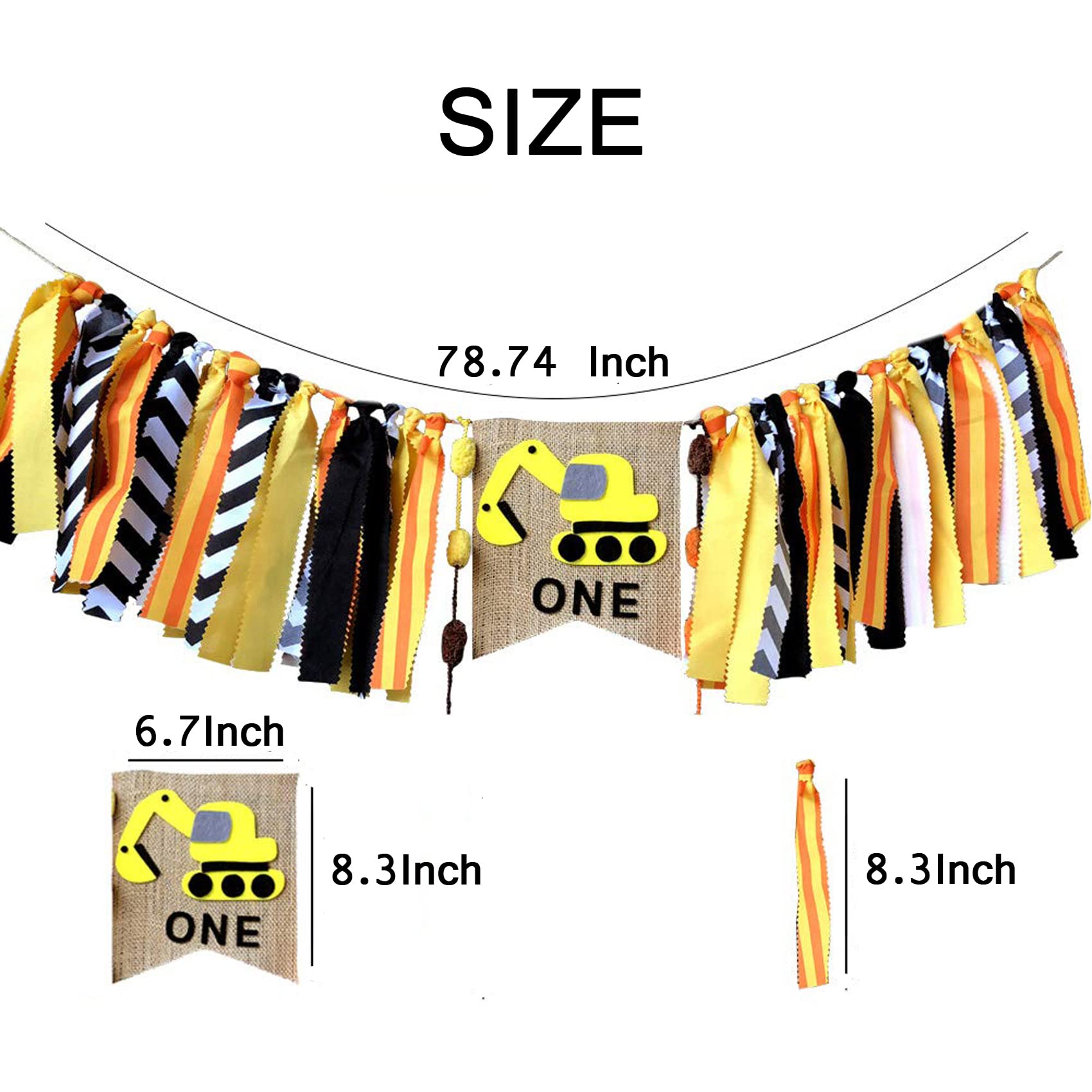 Construction Themed 1st Birthday Highchair Banner - Excavator Party Decorations for Baby Showers & Boys Birthday Parties - Yellow & Black Bunting Garland with Pull Flags - Perfect for Construction-Themed Nursery Decor and Kids Party Backdrops