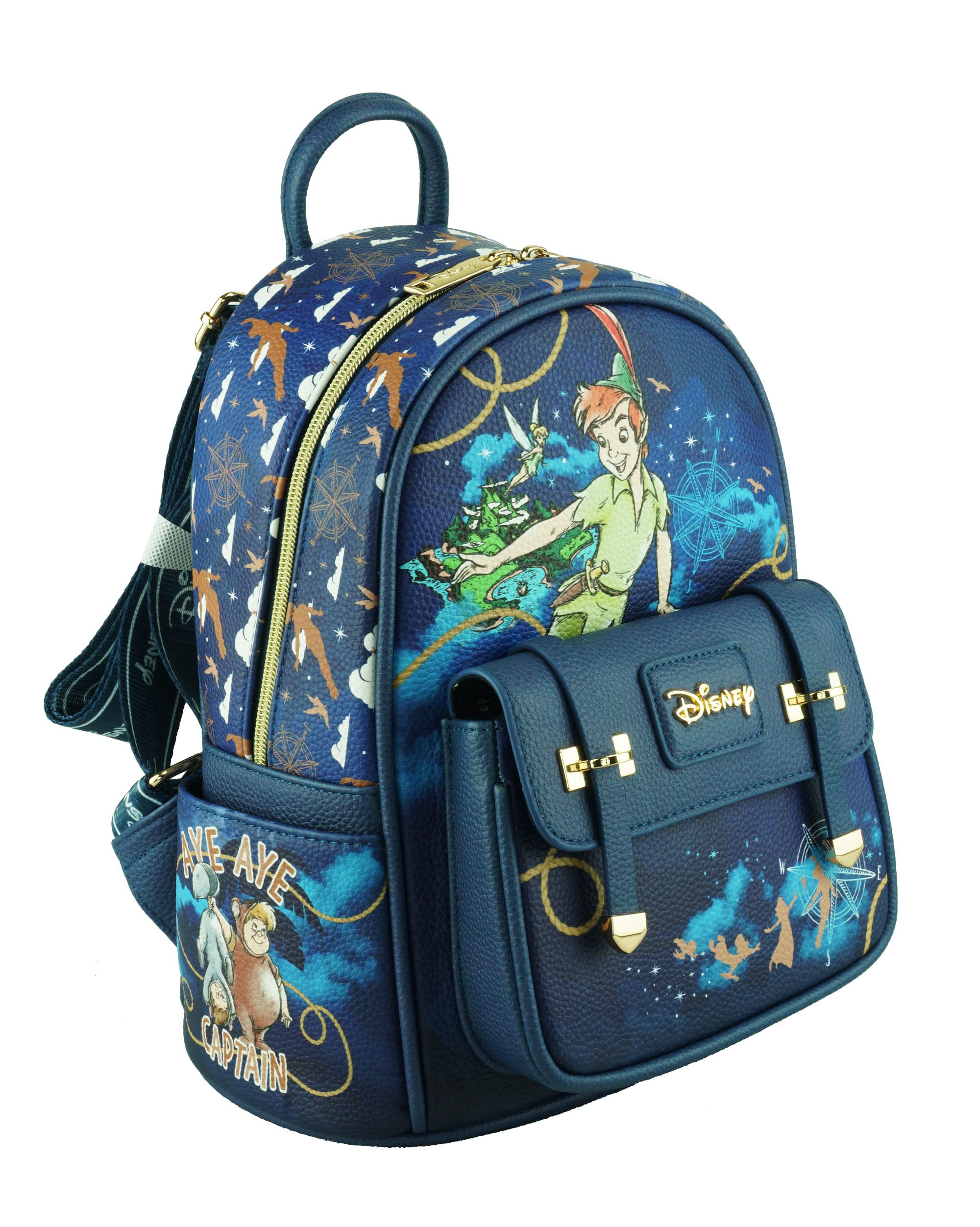 Disney Peter Pan 11 Inch Vegan Leather Mini Backpack for Women - Cute Fashion Shoulder Bag for School, Travel & Cosplay Accessories