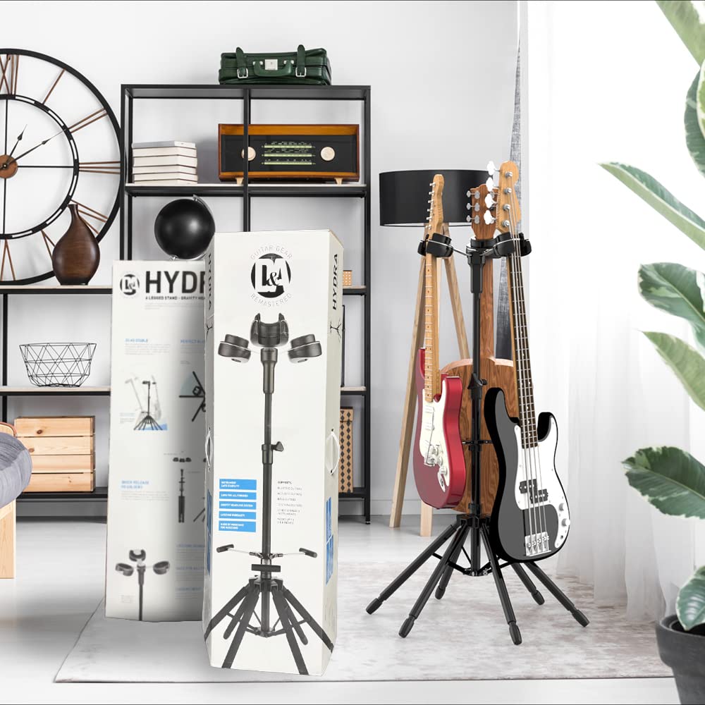 HYDRA Professional Locking Multi Guitar Stand - 6 Leg Design for Ultimate Stability - Holds Acoustic, Bass & Electric Guitars - Foldable Universal Display & Storage Rack with Non-Slip Rubber Padding - Perfect for Home Studios, Music Schools & Live Performances