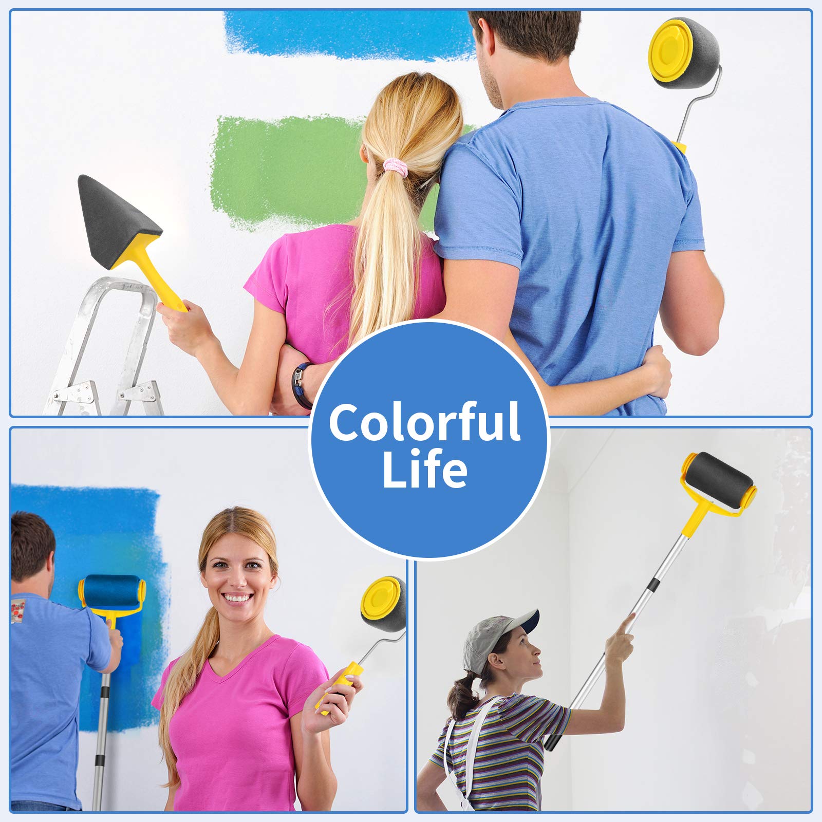 Premium Paint Roller Kit for Walls & Ceilings - 9-Piece Painting Supplies Set with Extension Pole, Edger Tool & Telescoping Handle - Ideal for Home Improvement, DIY Projects & Professional Use (Blue)