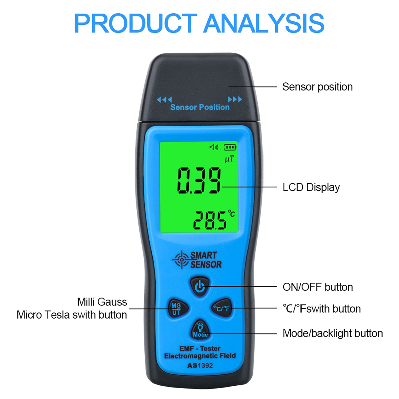 Mini Handheld EMF Meter - Digital LCD Electromagnetic Field Radiation Detector with Counter - Portable EMF Tester for Home, Office & Ghost Hunting - Measure EMF Radiation from Appliances, Wiring & Paranormal Activity