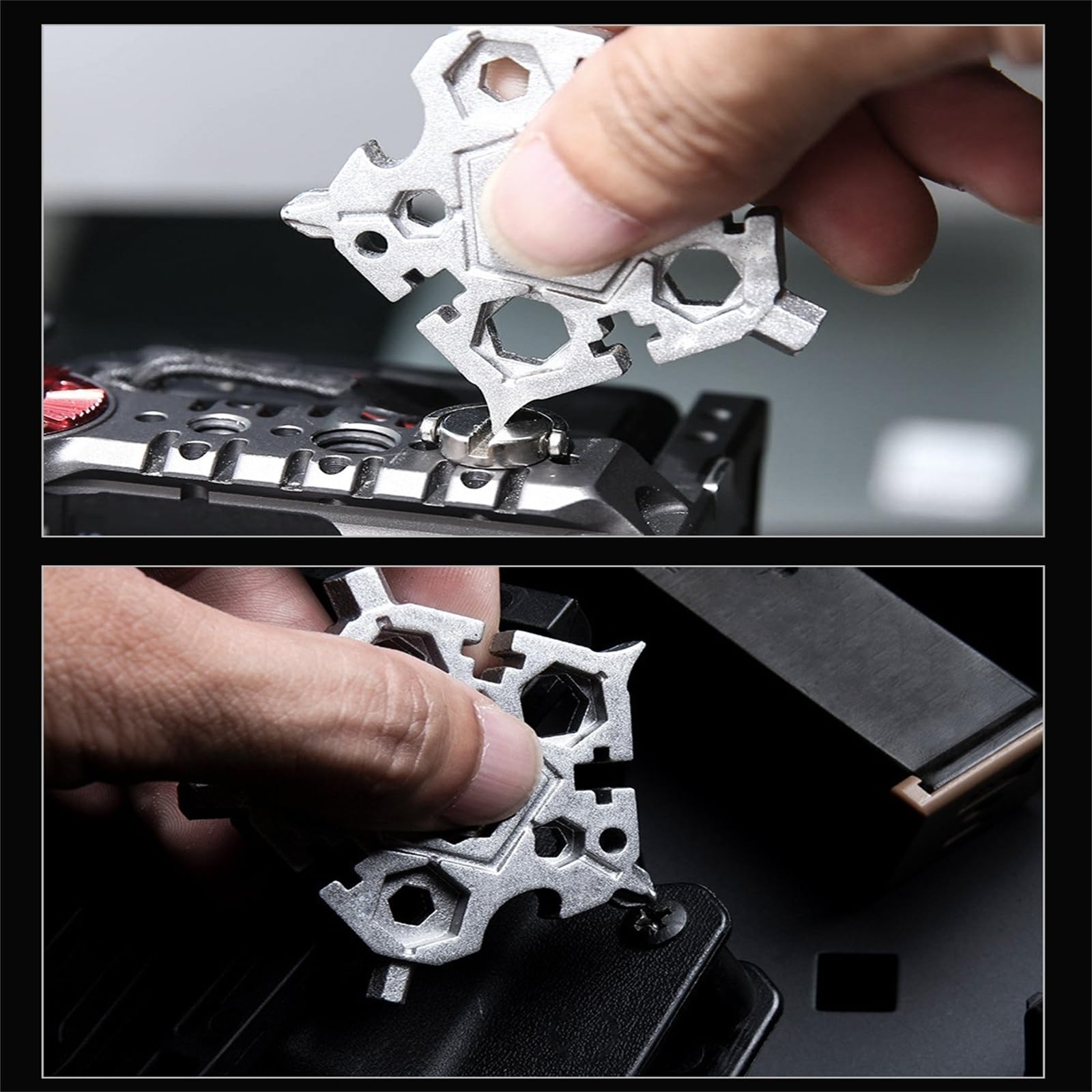 23-in-1 Snowflake Multi Tool Keychain - Compact Screwdriver Set with Bottle Opener & Wrench - Portable Star Shaped Multitool for Men (Black) - Perfect for Camping, Hiking, DIY Repairs & Everyday Carry