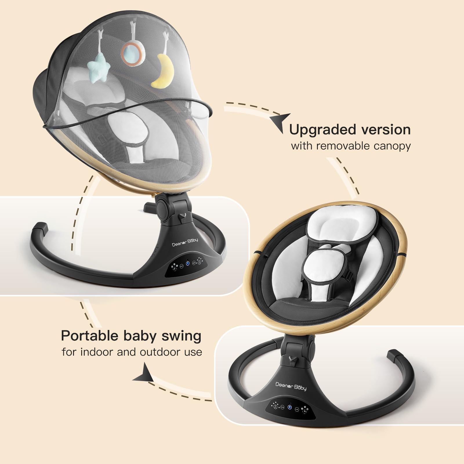 **Electric Baby Swing for Newborns to Toddlers - 5 Speed Adjustable, Portable Infant Swing with 5-Point Safety Harness & 3 Reclining Positions (Black) - Perfect for Nursery, Travel & Soothing Fussy Babies**