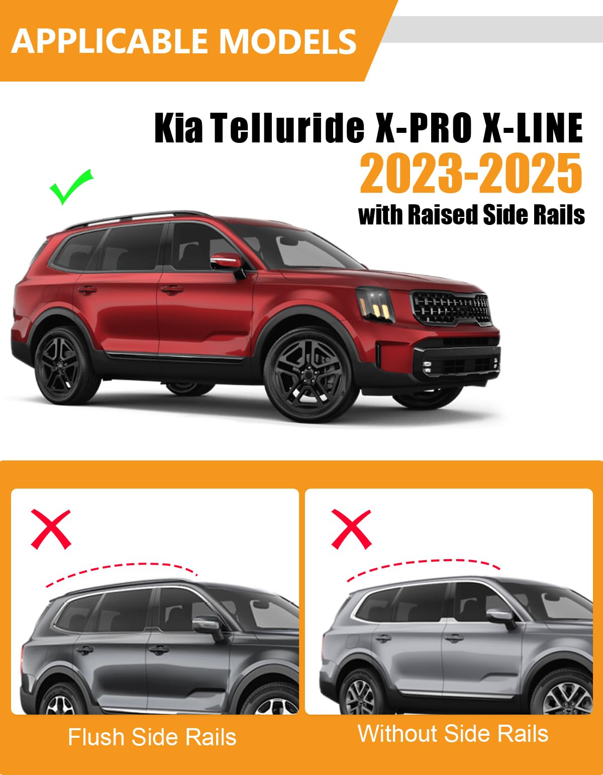 Lockable 260LBS Roof Rack Cross Bars for Kia Telluride X-PRO X-LINE 2023-2025 (Raised Side Rails) - Heavy Duty Aluminum Roof Rails & Crossbars for Cargo, Luggage, Kayak, Canoe | Perfect for Road Trips, Camping & Outdoor Adventures