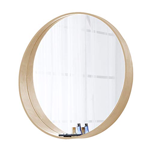 Nordic Round Vanity Mirror with Solid Wood Frame - 50/60/70cm (19.69/23.62/27.56in) Bathroom Wall Mirror for Makeup, Bedroom, Living Room & Entryway Décor