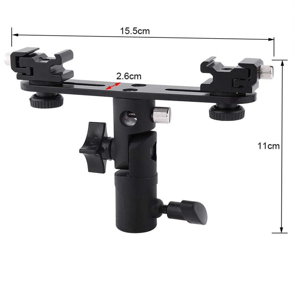 Professional Double Flash Bracket with Dual Cold Shoe Mount - Perfect for Photography Lighting Stands, Studio Strobes & On-Camera Flash Setups