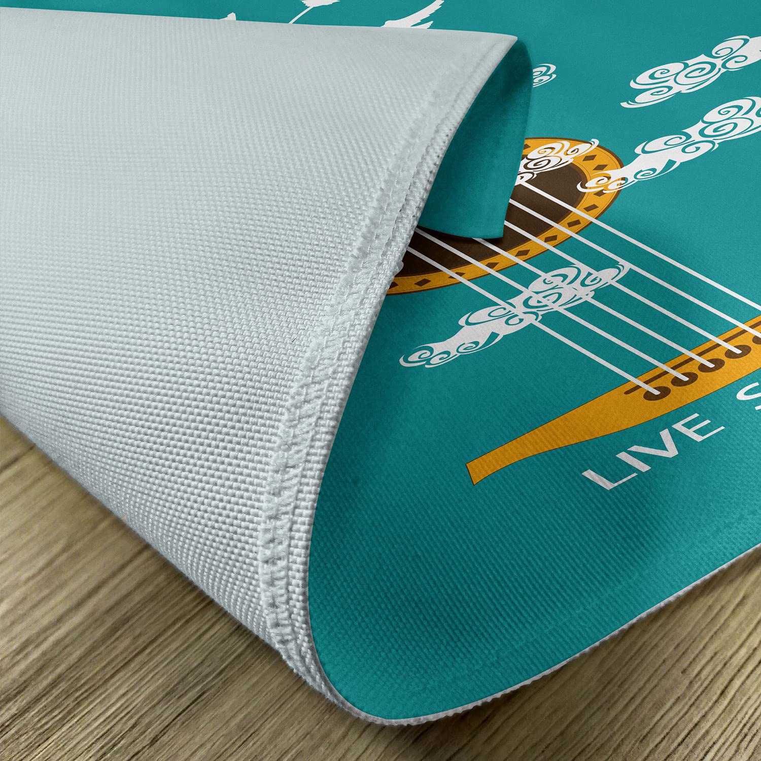 Ambesonne 4-Piece Guitar Placemats Set - Abstract Music Theme with Birds on Strings & Clouds Design | Washable Fabric Table Mats for Dining Room & Kitchen Decor in Turquoise, Marigold & White | Perfect for Music Lovers' Dinner Parties & Themed Home Decor