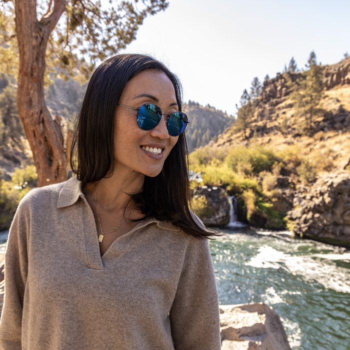 Bridge City Sunglasses - Gunmetal Frame with Polarized Blue Mirror Lenses for Men & Women - UV Protection, Fashion Eyewear for Driving, Beach, and Outdoor Activities