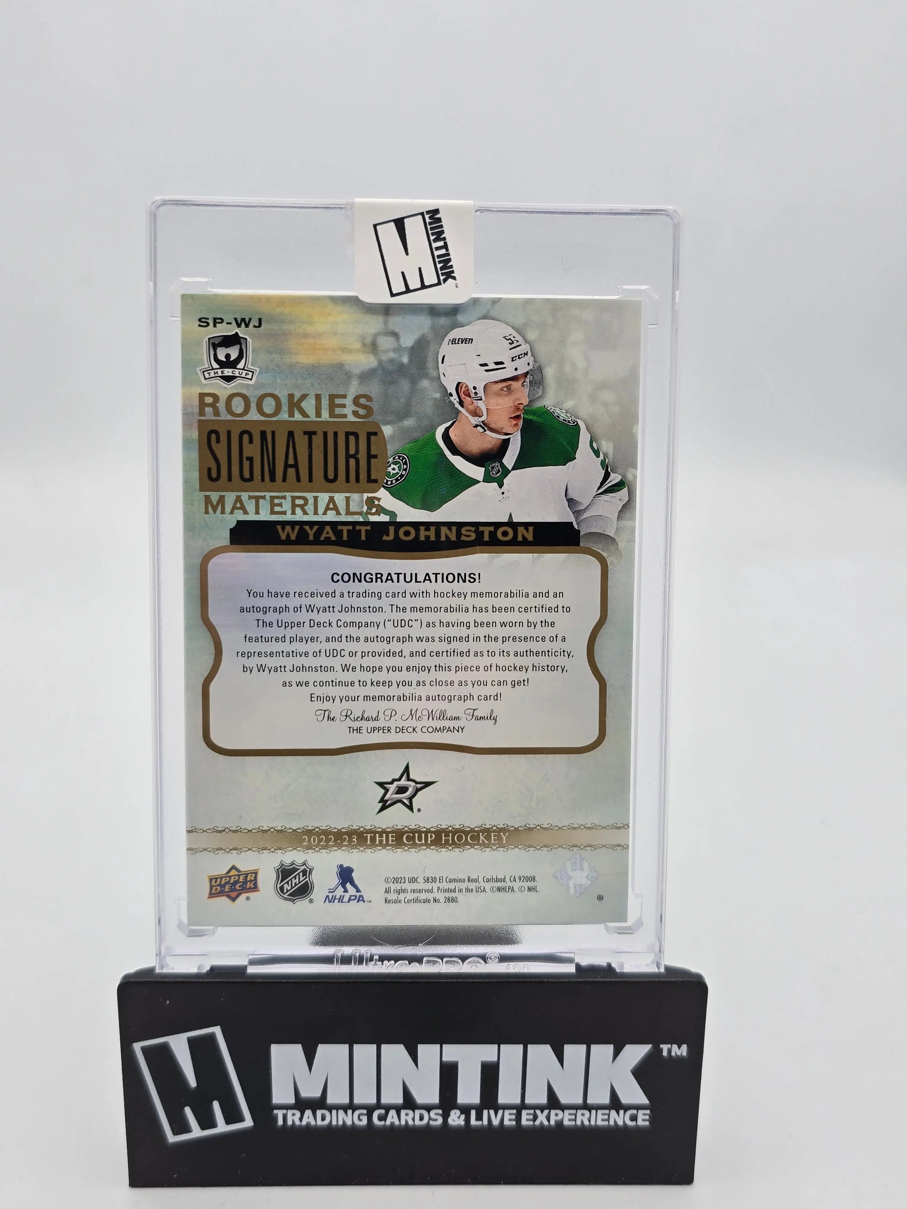 2022-23 Upper Deck The Cup Wyatt Johnston Rookie Patch Gold Foil Autograph /99 Hockey Card - Rare Collectible for NHL Fans & Sports Memorabilia Enthusiasts