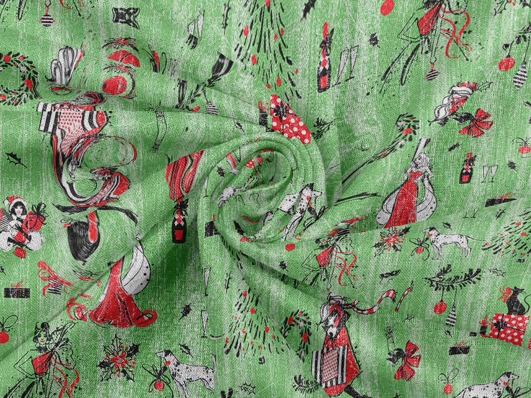 oneOone Rayon Green Printed Fabric by The Yard - 56 Inch Wide DIY Sewing Material for Christmas Clothing & Holiday Decorations | Perfect for Dresses, Scarves, and Home Crafts