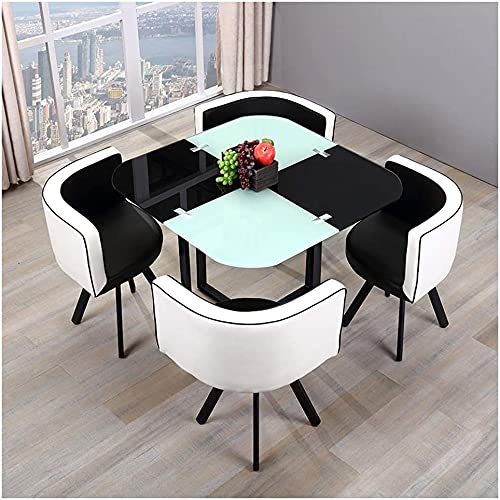 Modern Black Square Dining Table Set with 4 Chairs - Glass Top Kitchen & Patio Furniture for Home, Hotel, Coffee Shop, Balcony & Bedroom Decor | Perfect for Small Spaces, Breakfast Nooks & Bistro Style Dining