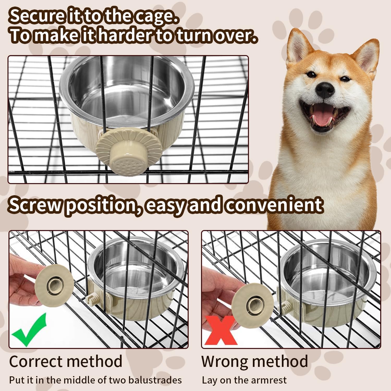 2PCS Lightweight Stainless Steel Pet Bowl - Removable Hanging Food & Water Feeder for Dogs, Cats, Rabbits, Ferrets & Birds | Perfect for Kennels, Cages & Travel Use | Durable & Easy to Clean Pet Dish (Small Size)