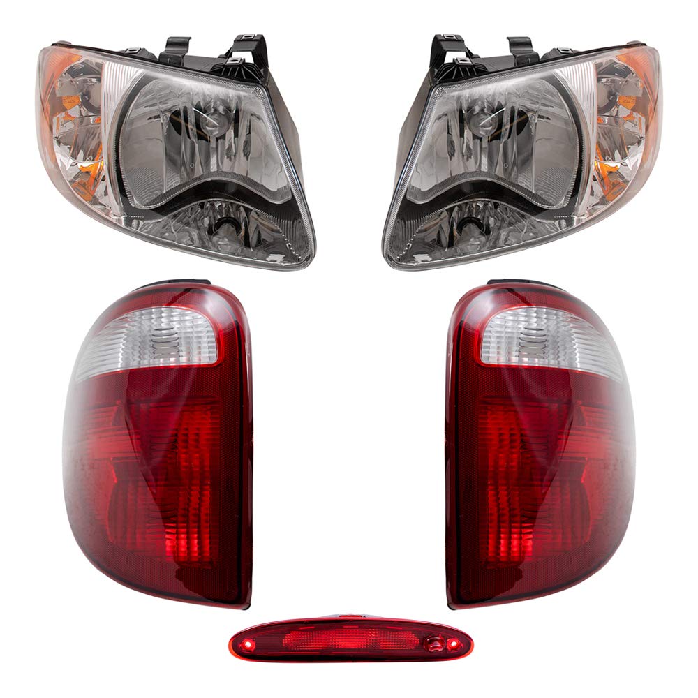 Brock Replacement Headlights and Tail Lights with 3rd Brake Lamp for 2001-2003 Dodge Caravan, Chrysler Town & Country, Plymouth Voyager - Perfect for Night Driving & Enhanced Safety