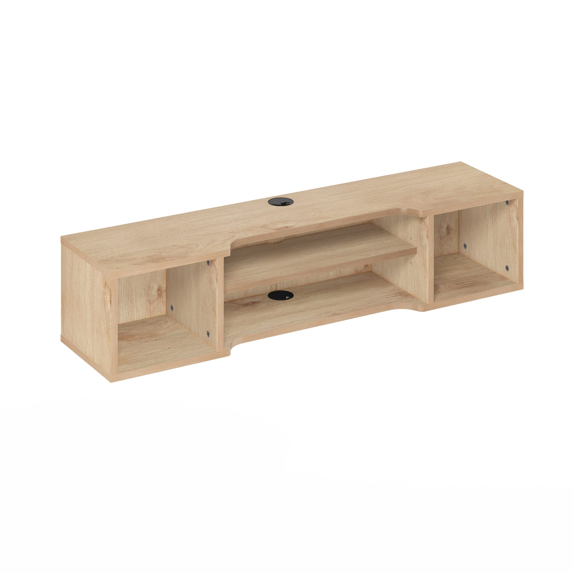Furinno Indo Floating Storage Hutch Media Console - Marcy Oak Finish - Wall Mounted TV Stand with Shelves for Living Room, Bedroom & Home Office
