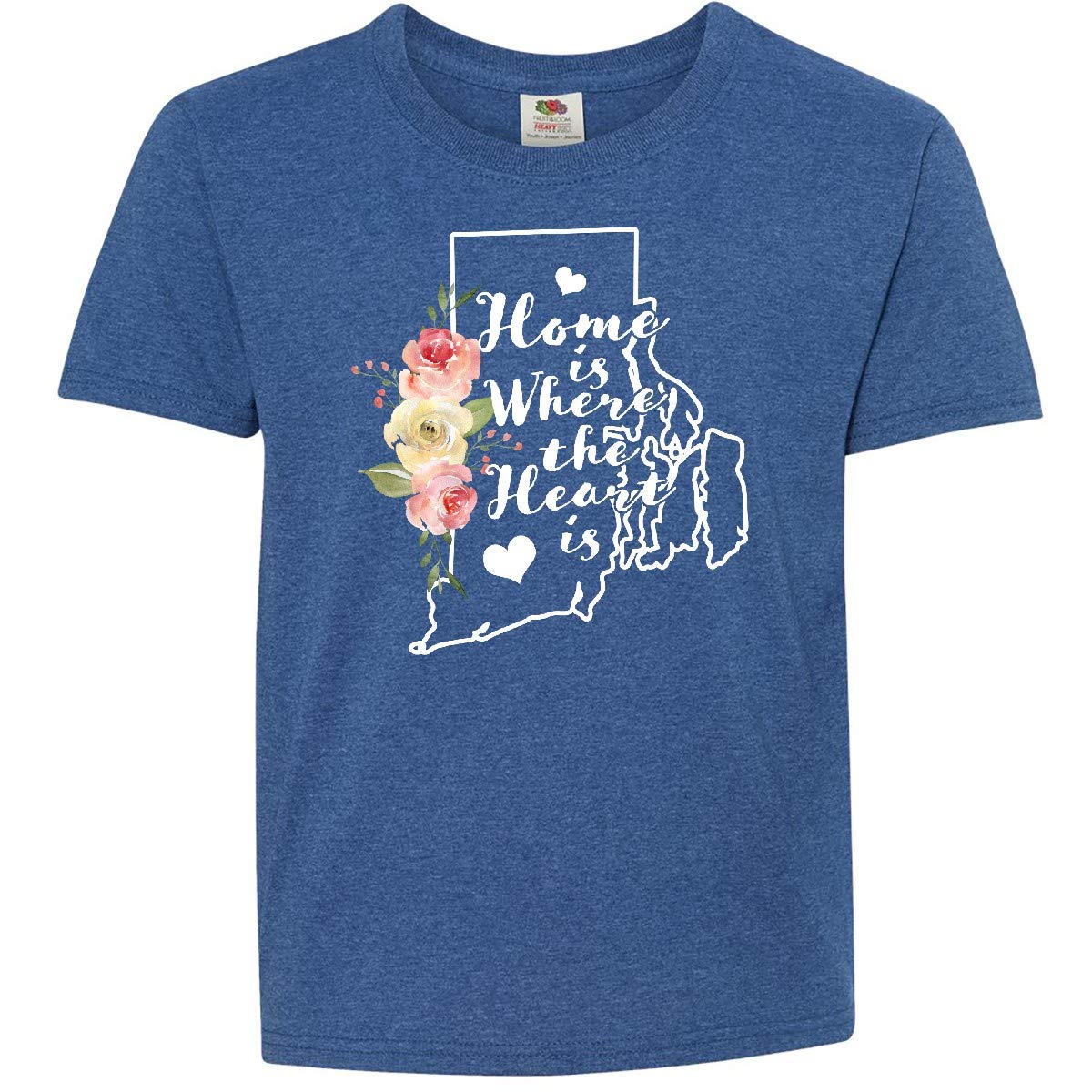 Inktastic Rhode Island Home is Where The Heart is Watercolor Youth T-Shirt - Soft Cotton Tee for Kids, Boys & Girls - Perfect for Family Vacations, School Events & Casual Wear