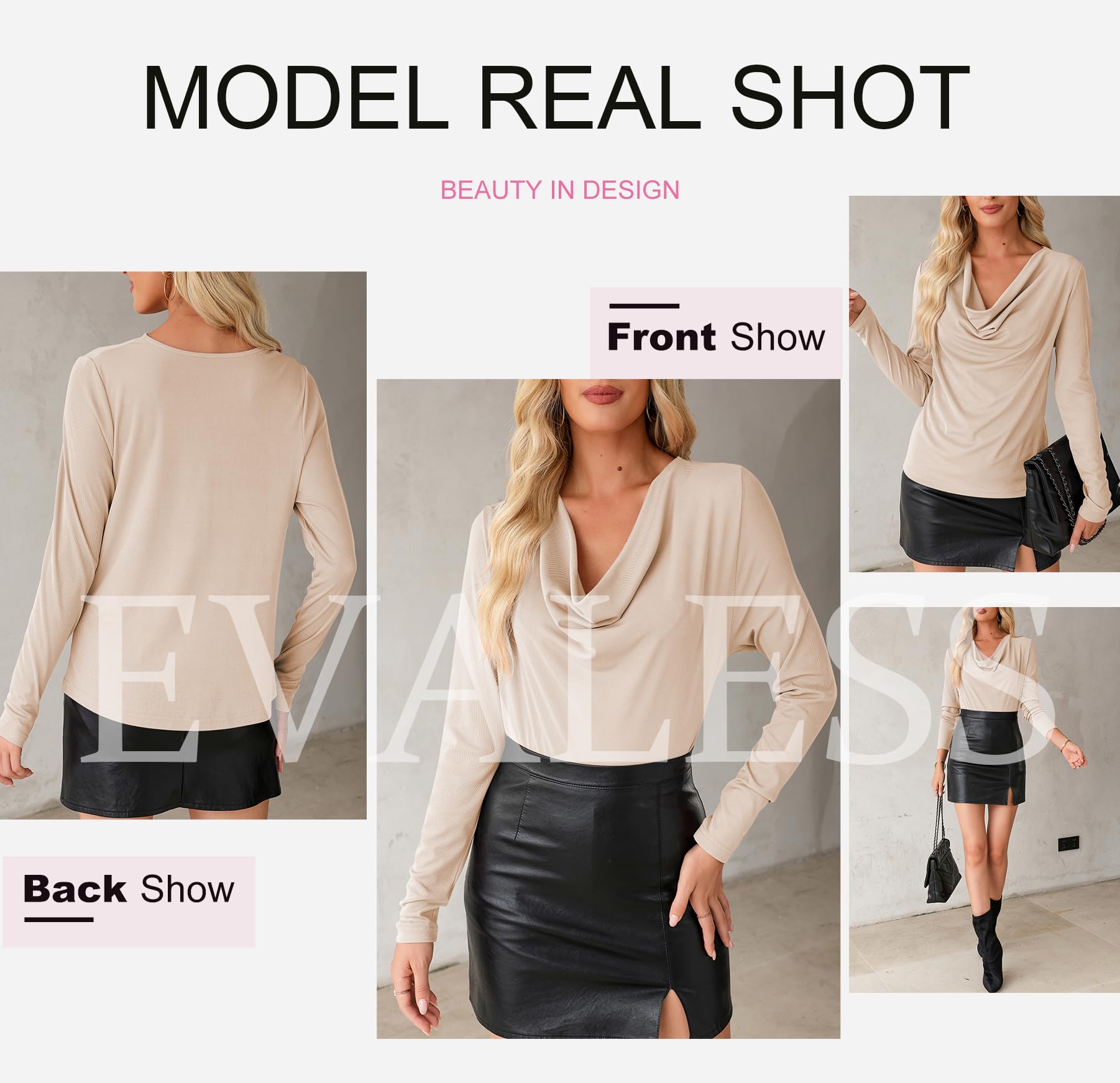 EVALESS Women's Cowl Neck Long Sleeve Blouse - Elegant Office & Business Casual Tops for Teachers, Spring Summer 2025 Fashion | Perfect for Work, Meetings, and Professional Dressy Occasions