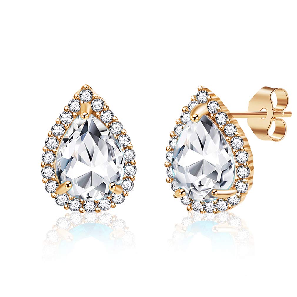 Austrian Crystal Teardrop Halo Stud Earrings for Women - 925 Sterling Silver Hypoallergenic Jewelry - Elegant Gift for Birthday, Anniversary & Special Occasions