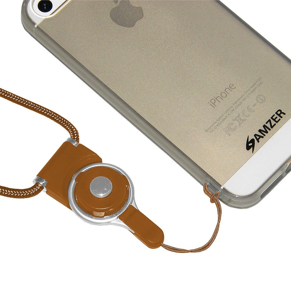 Amzer Detachable Cell Phone Neck Lanyard Strap - Adjustable Brown Phone Holder for iPhone Samsung - Perfect for Work, Travel, Gym & Outdoor Activities