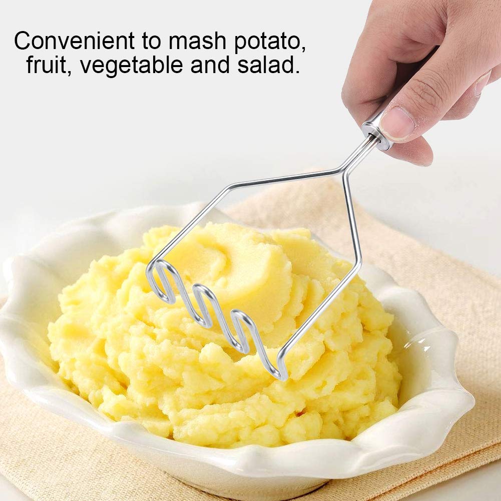 FTVOGUE Stainless Steel Potato Masher - Heavy Duty Kitchen Tool for Mashing Potatoes, Vegetables & Fruits - Perfect for Making Puree, Baby Food & Baking - Ideal for Home Cooking & Professional Kitchens