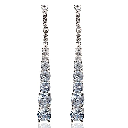 long cz linear drop earring silver
