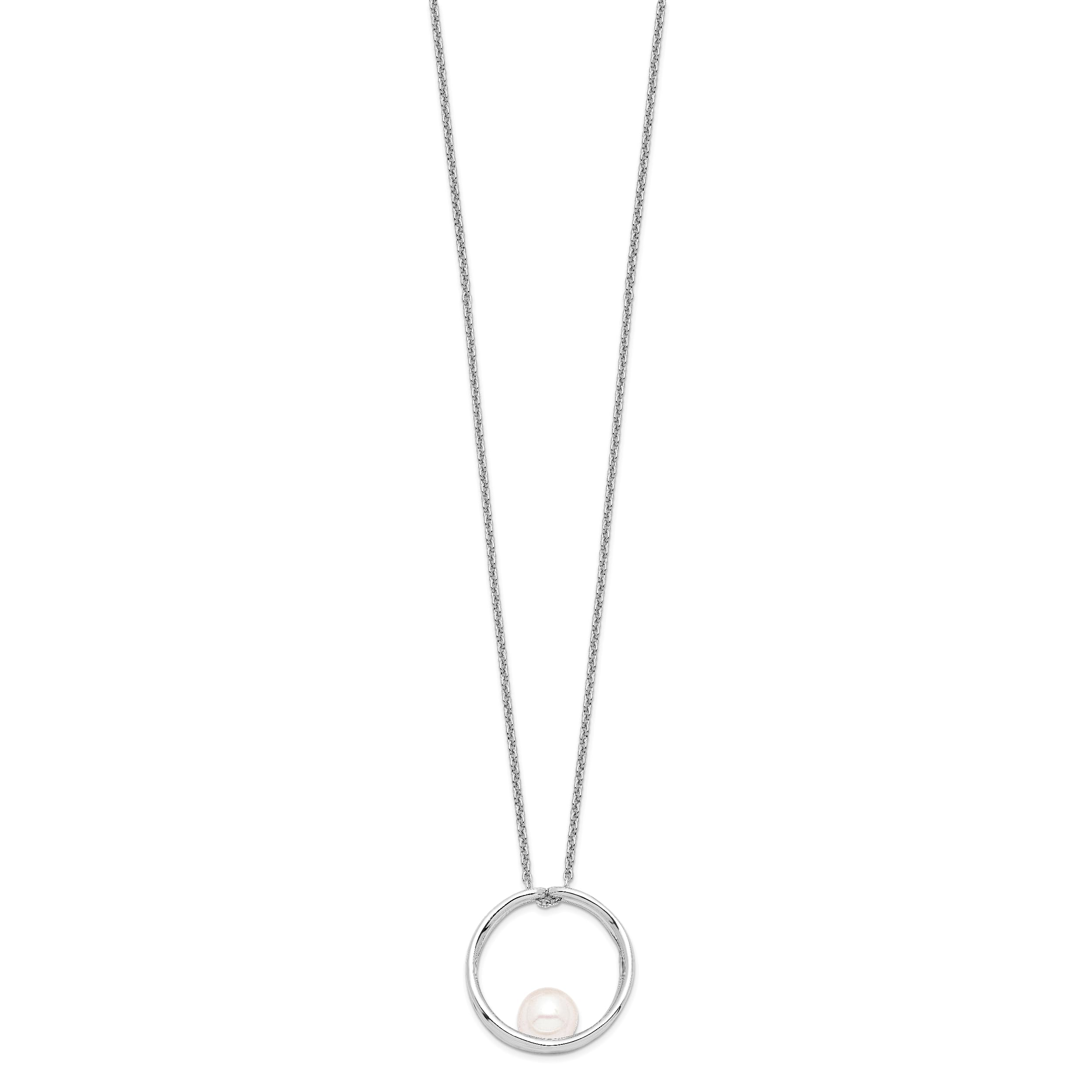 Sterling Silver Pearl Necklace 7-8mm White Round for Women