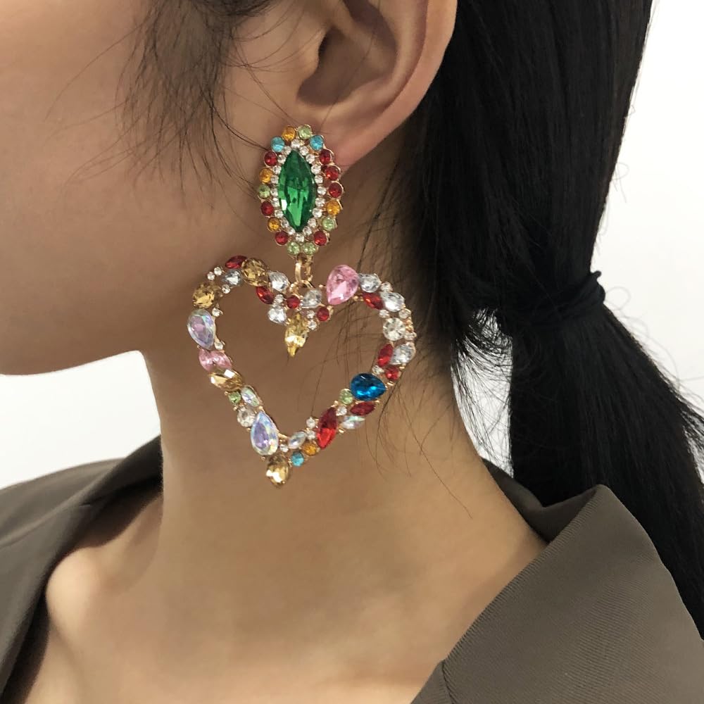 Xerling Large Heart Rhinestone Crystal Dangle Earrings for Women - Elegant Statement Drop Earrings for Girls, Brides & Special Occasions | Perfect for Weddings, Parties & Date Nights
